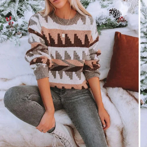 NEW Vici Snowdrift Knit Sweater in Mocha Combo Size Medium - Picture 7 of 10